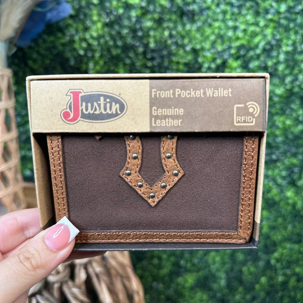 Justin fnew in box front pocket wallet Genuine Leather nwt‎ RFID